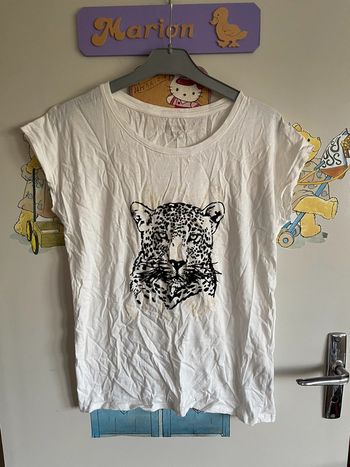 Tee shirt à manches courtes blanc à motifs, taille Xs, marque In Extenso.