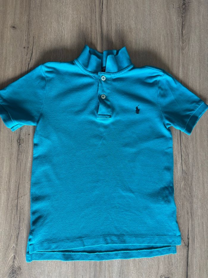 Polo shirt bleu turquoise, col roulé à bouton| Ralph Lauren ~ logo brodé | Enfant garçon 4 ans coton