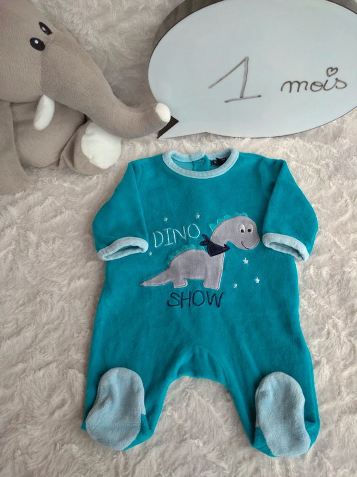 Pyjama grenouillère velours Garçon 1 mois Dino show Dinosaure Kiabi