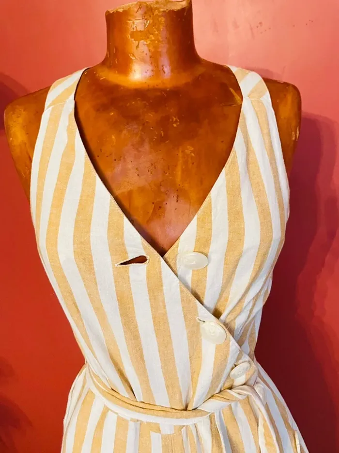 Combinaison 7/8 à rayures jaunes, jambes larges - photo numéro 2