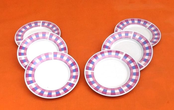 6 petites assiettes / Soucoupes  Porcelaine décor à damier - photo numéro 5