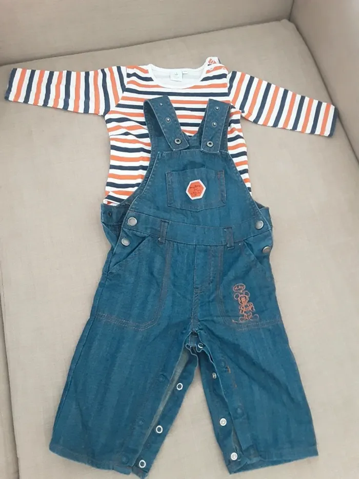 Ensemble salopette jean Mickey - Taille 12 mois