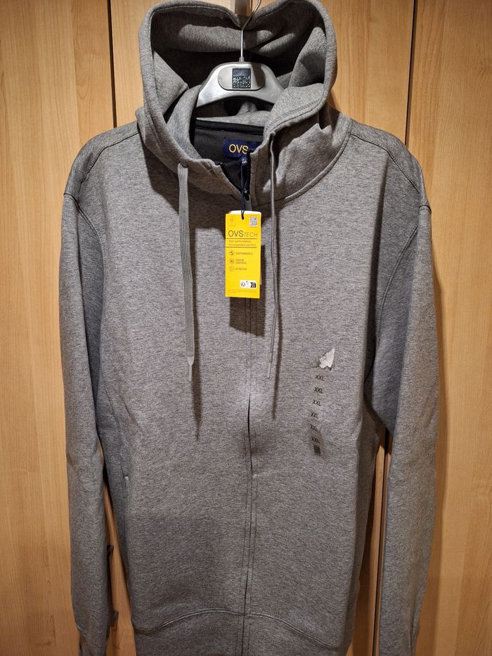 Sweat à capuche sport gris neuf OVS Tech XXL