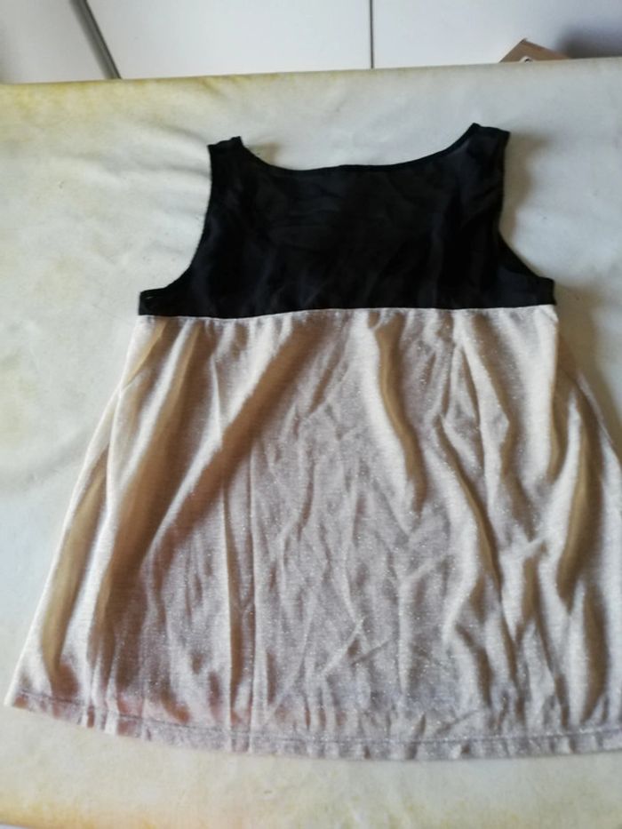Top t. M Etam. Voile noir et tissu beige irisé. - photo numéro 9