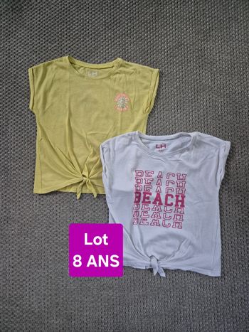 Lot de 2 t-shirts mc à nœuds fille - 8 ans
