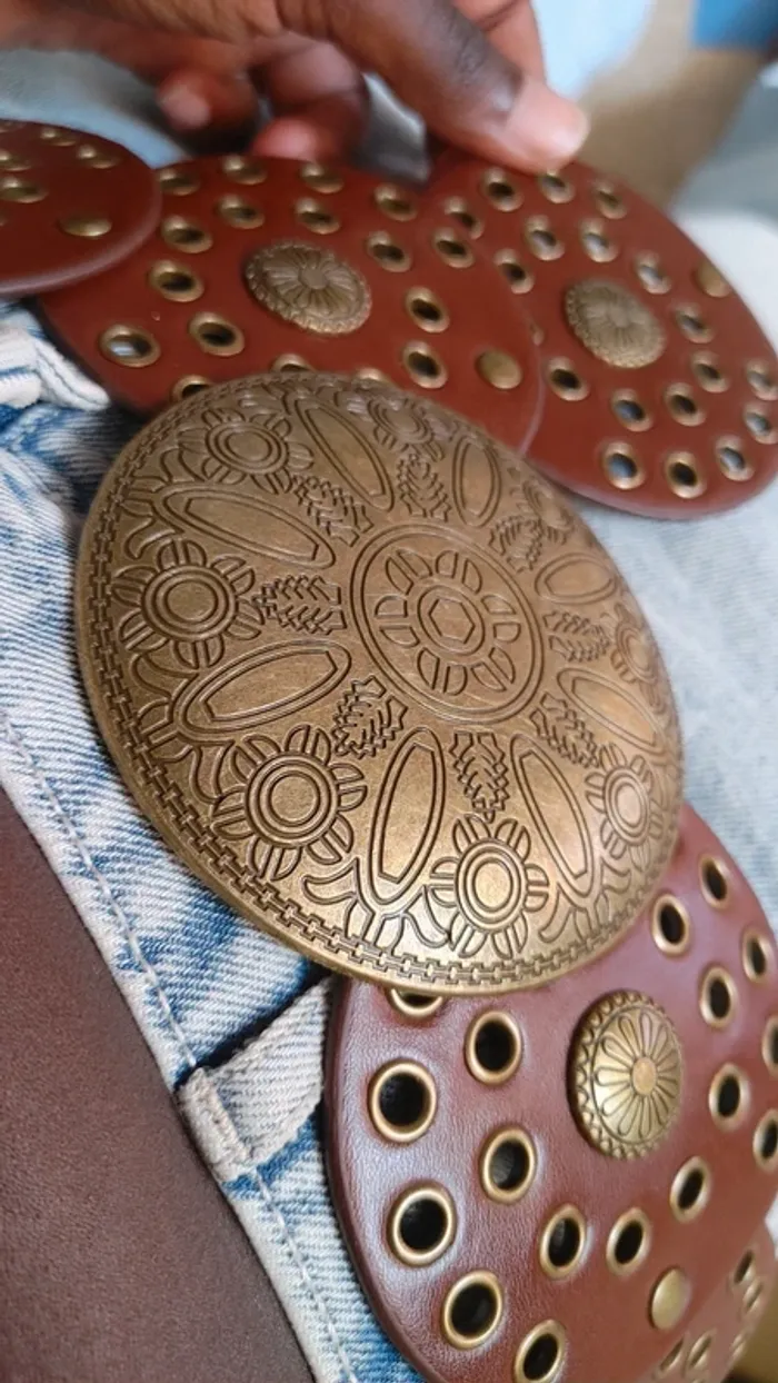 Ceinture vintage rétro cercle rond métal doré bronze - photo numéro 7