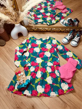 Taille 5 ans tenue 3 pièces fille DPAM turquoise rose * fleurs * 🌷