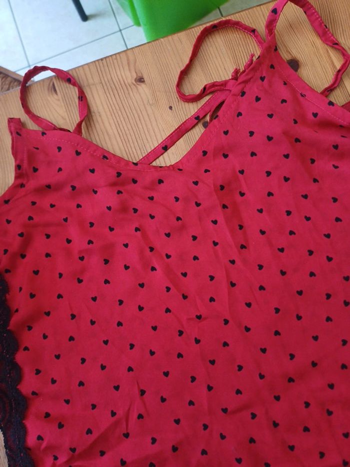Pyjama rouge à cœurs noirs et dentelle 38/40 - photo numéro 2