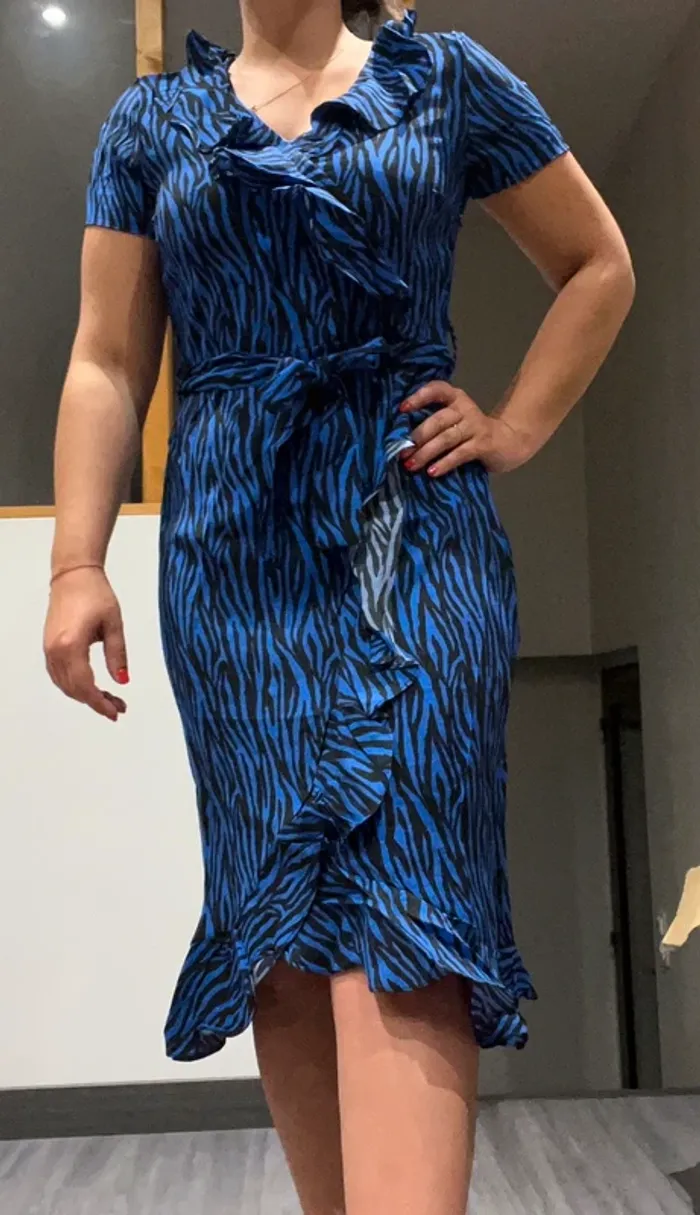 Robe bleu volant Gossip tigre