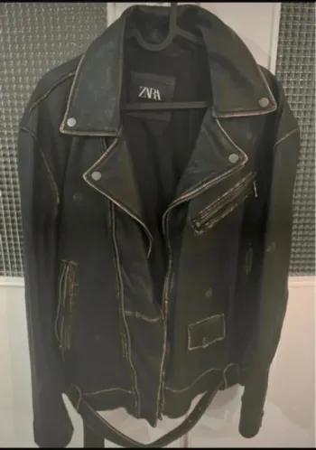 Veste Biker en cuir Homme Zara