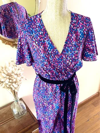 Combinaison pantalon fluide imprimée multicolore – Ceinture velours noire – Taille S