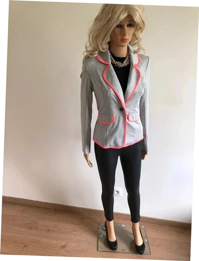 Blazer gris et rose fluo neuf AJC taille 36 - photo numéro 8