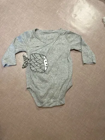 Body gris manches longues bébé - motif poisson - 3 mois (59 cm)