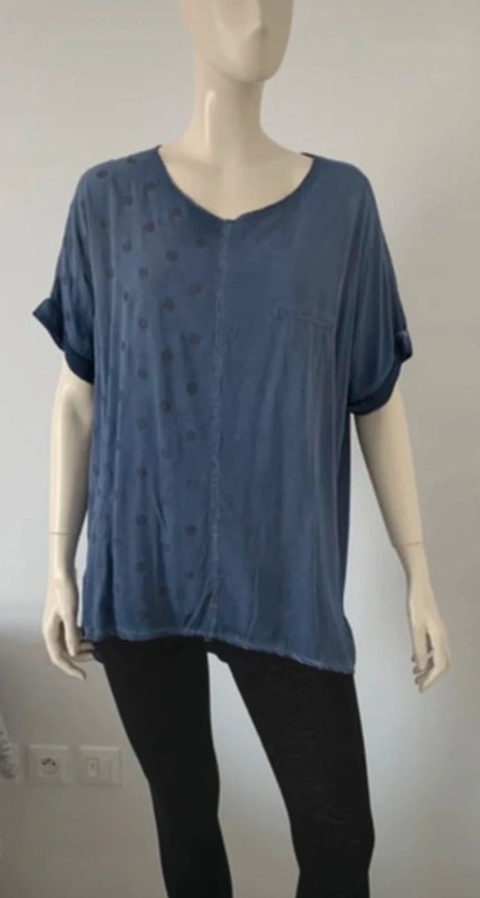 Teeshirt top tunique bleu jeans délavé ample taille unique - photo numéro 3