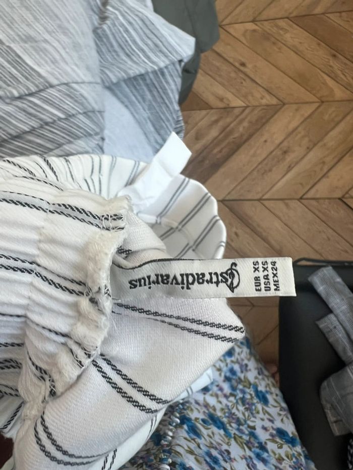 Pantalon femme blanc en lin à rayures été léger stradivarius XS 34 - photo numéro 6