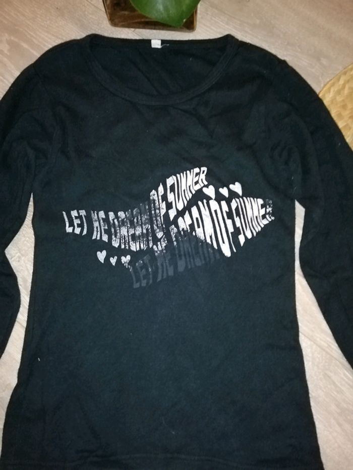 🌸Tee shirt noir /argenté manches longues Taille 36/S🌸 - photo numéro 2