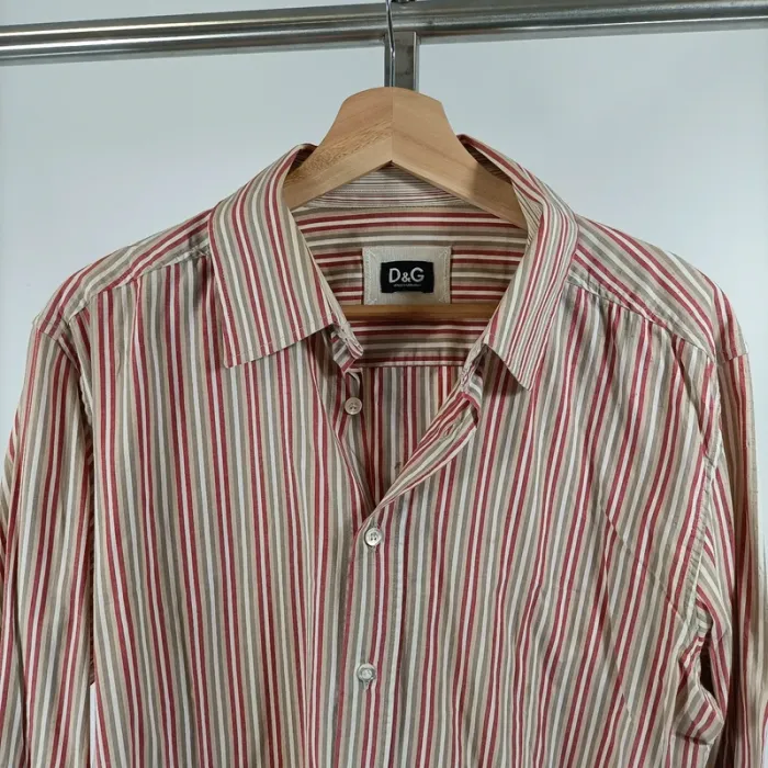Chemise rayée rouge beige et blanc D&G Dolce & Gabbana - Taille 52 - Made in Italy - A040 - photo numéro 2