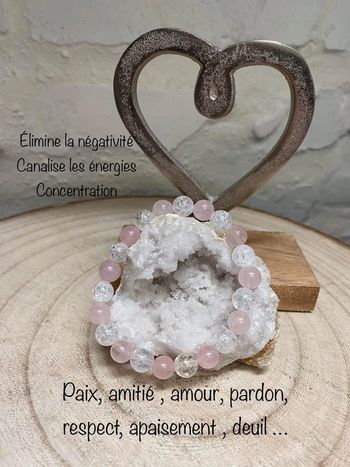 Bracelet quartz rose et cristal de roche cracquelé , lithothérapie