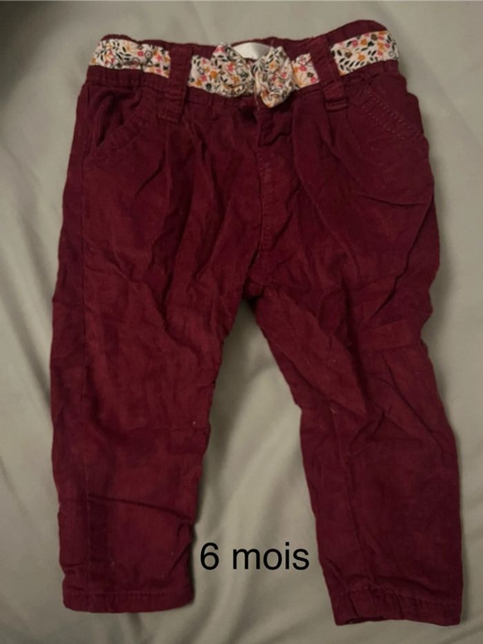 Pantalon fille bordeaux velours - 6 mois