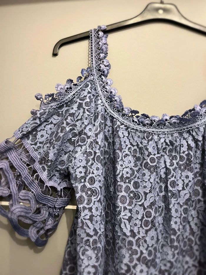 Robe tunique femme dentelle Babydoll bleu crochet - photo numéro 2