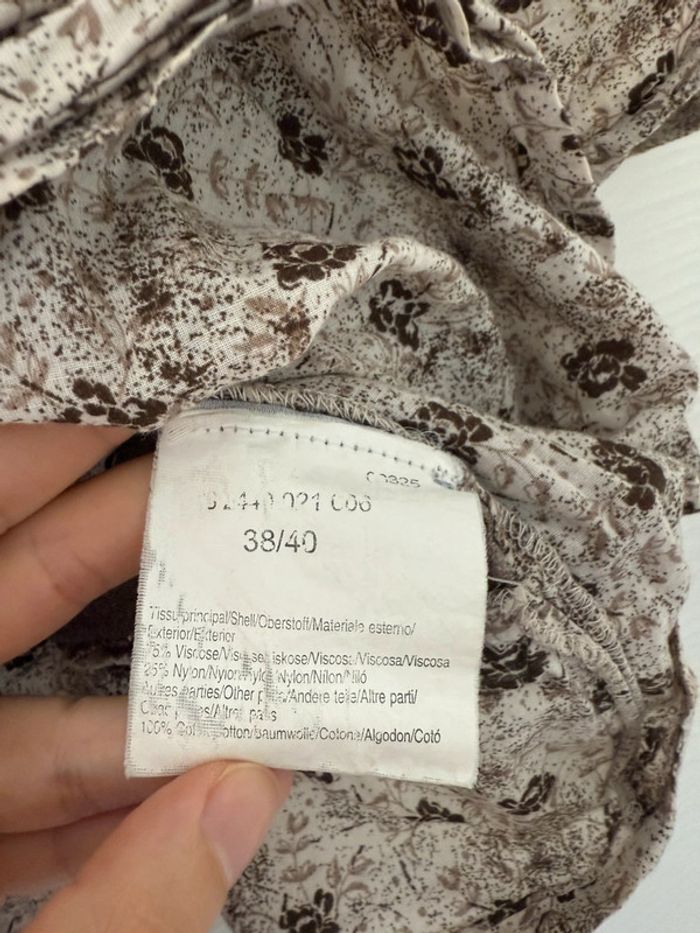 Haut maternité blouse gilet beige crème taupe à motifs fleurs et manches longues gilet intégré - photo numéro 6