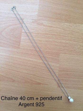 Chaîne et pendentif Zirco+perle en argent 925