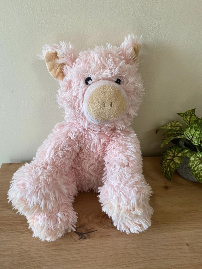 Doudou peluche cochon rose poils long gipsy