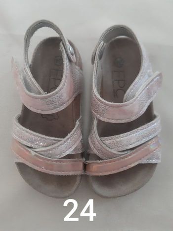 sandales d'été roses fille - semelle intérieure cuir - à scratchs - 24