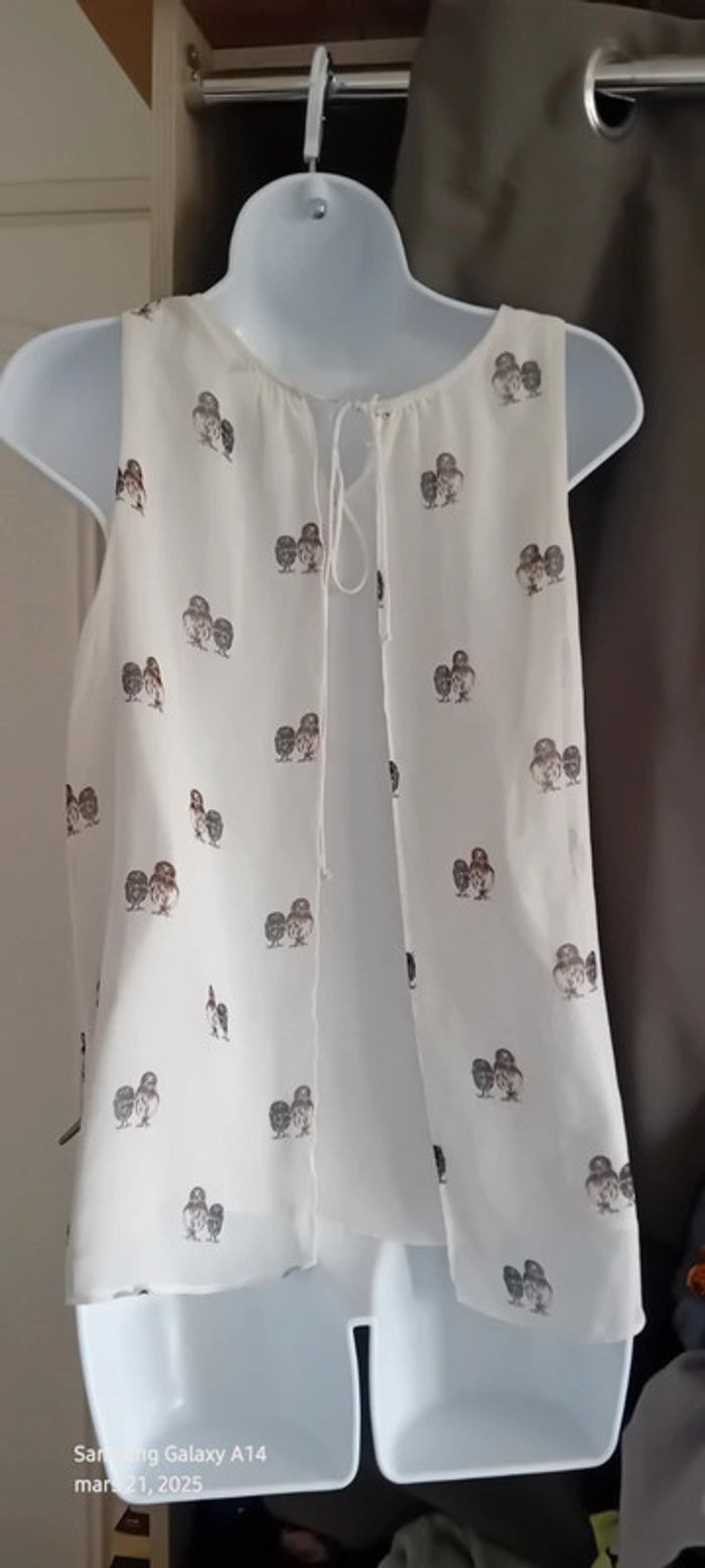 Blouse sans manches dos ouvert motif chouettes femme S trafaluc zara - photo numéro 2
