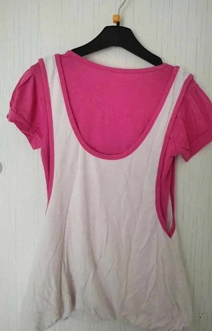 t-shirt blanc et rose effet 2 en 1 8 ans - photo numéro 2