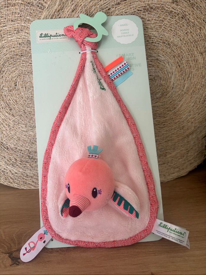 Neuf doudou plat flamant rose Anaïs lilliputiens - photo numéro 2