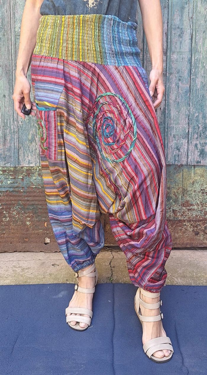 Pantalon sarouel coton coloré taille unique India - photo numéro 3