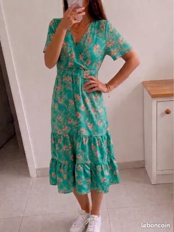 🌸 Robe longue "y'coo paris" vert émeraude fleurie – bohème & romantique - taille S