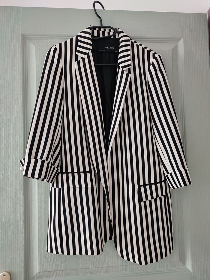 Blazer mi long rayé / à rayures manches 3/4