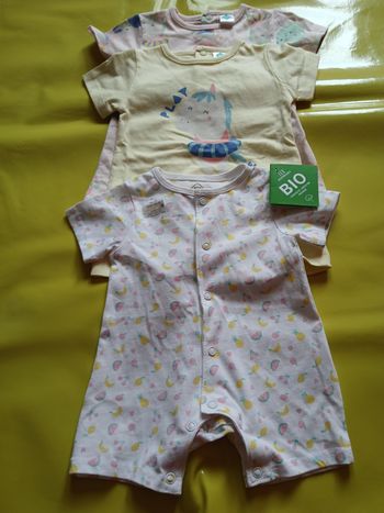 lot 3 barboteuse combishort fille tex baby 54 cm 1 mois