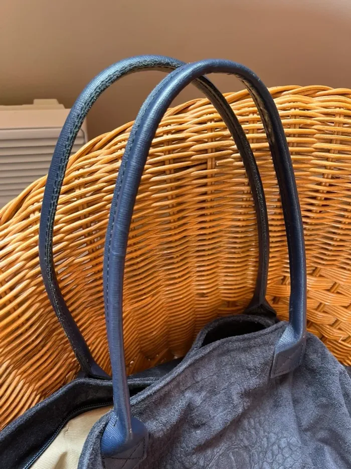 Sac shopping en daim bleu marine fabriqué en Italie très bon état [ref 2507SB119] - photo numéro 17