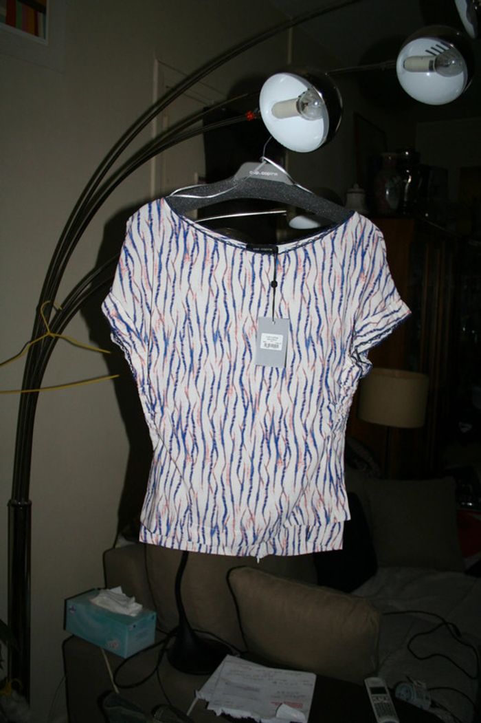 🌸Top Ecru et bleu marine Taille 38 "cop copine" Neuf Tendance2023 🌸