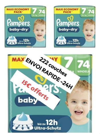 222 couches Pampers taille 7 Baby dry+15 kg lot de 3 paquets 