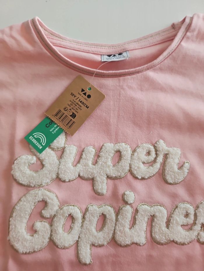 T-shirt manches longues Tape à l'oeil rose avec message brodé - photo numéro 2