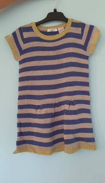 Robe à rayures bleue jaune et grise 5 ans