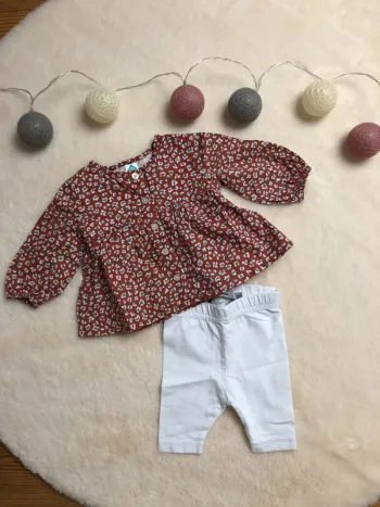 Ensemble chemisier fleurs et legging court 3 mois 60cm - Tape à l’œil et Tex baby