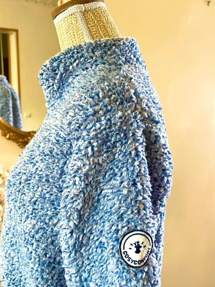 sublime veste teddy bouclette zippée bleu col montant poches cosy confort doux neuf taille M - photo numéro 9
