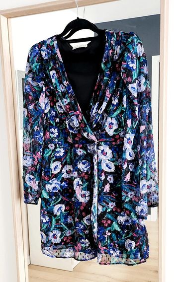 Robe cache-coeur chic manches longues fleurs multicolore taille L Pull & Bear