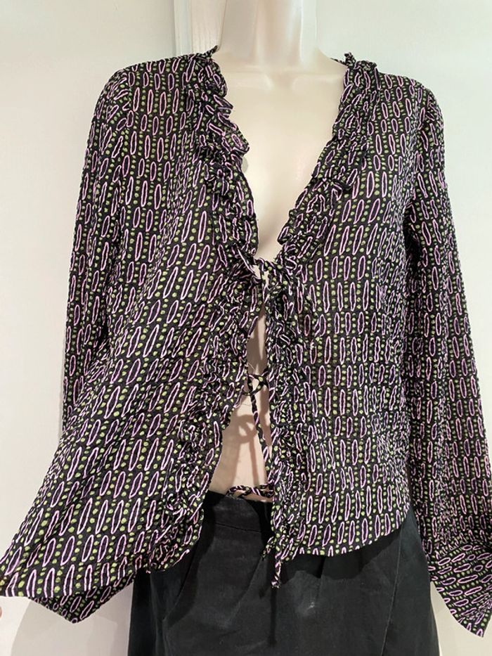 Chemise Zara, taille M/38 Rose noir  vert polyester, élasthane - photo numéro 8