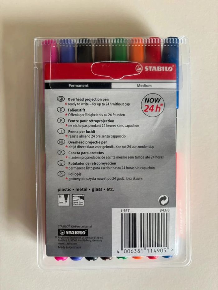 Stabilo OHPen /  pochette de 8 marqueurs permanents / pointe fine M (1 mm) - photo numéro 2