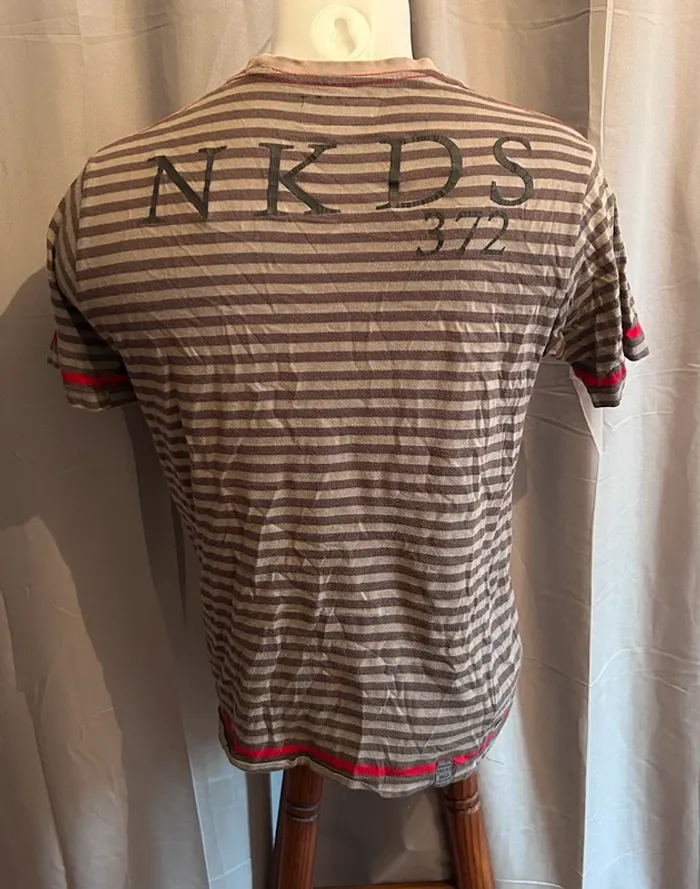 T-shirt NKDS rayé rouge et gris - Style vintage - Taille S - photo numéro 4