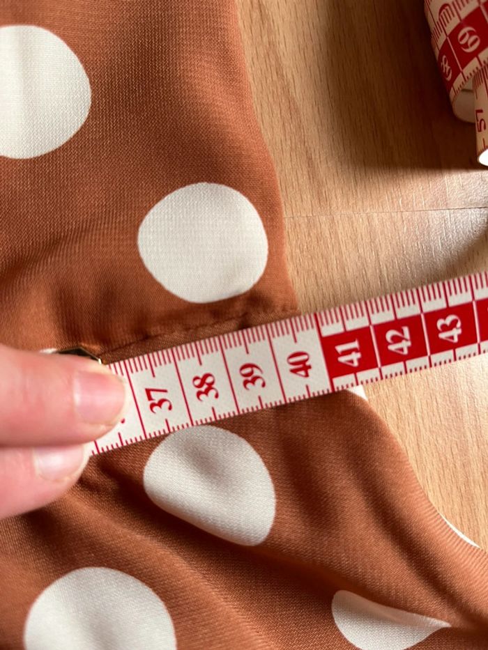 Jolie robe chic mi-saison marron à pois blancs T. L femme neuve avec étiquette - photo numéro 14