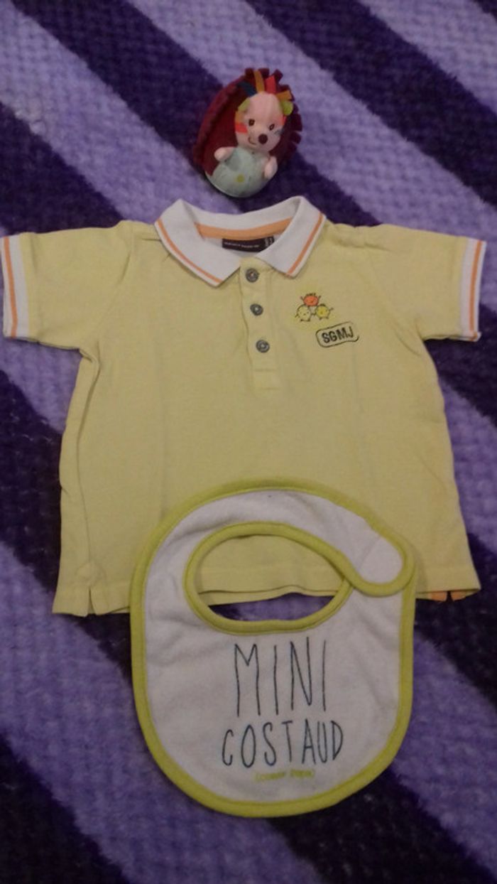 Ensemble printemps / été polo + bavoir jaune 12 mois Sergent major