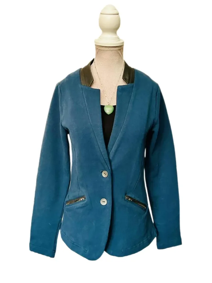 🦚Veste blazer en coton vintage 2000 34/36 Captain Tortue Y2K Petrol blue Fitted Jacket🦚 - photo numéro 3