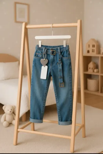 Jean bleu avec ceinture – Taille 10 ans – Neuf avec étiquette
